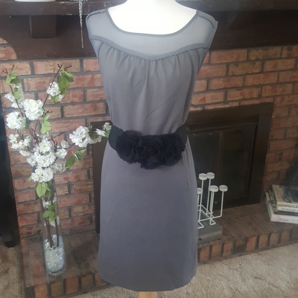 Sheer paneled gray midi dress